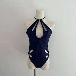 Navy Blue One Piece Swimsuit with Cutout details
